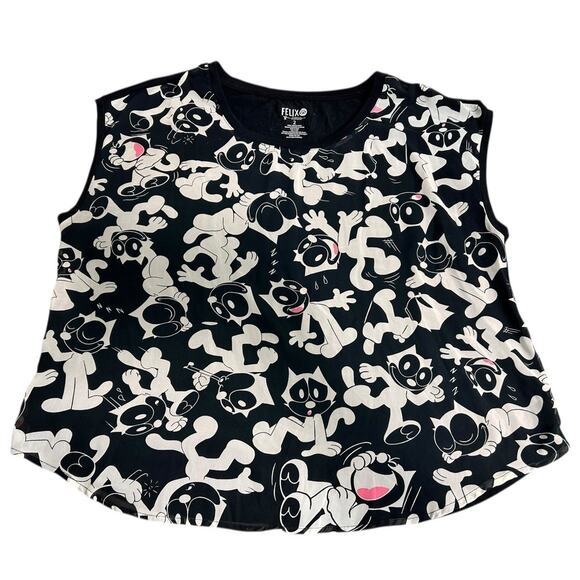 Felix The Cat Black White Sleeveless Blouse Sz 2X 18/20 2 Torrid Semi Sheer Top - Picture 7 of 7